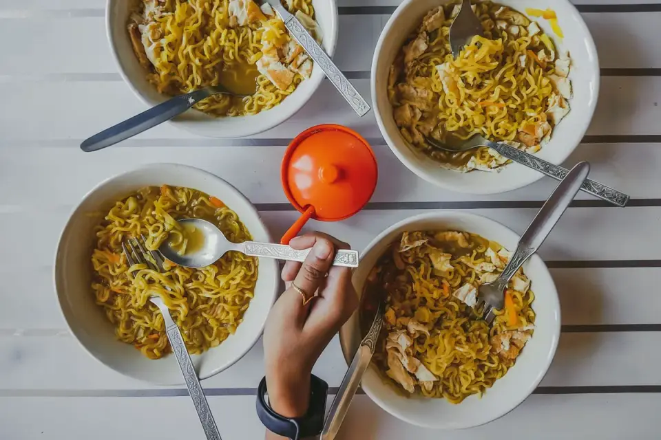 Dog eating from a bowl at home