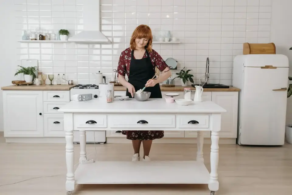 Dog owner preparing a meal