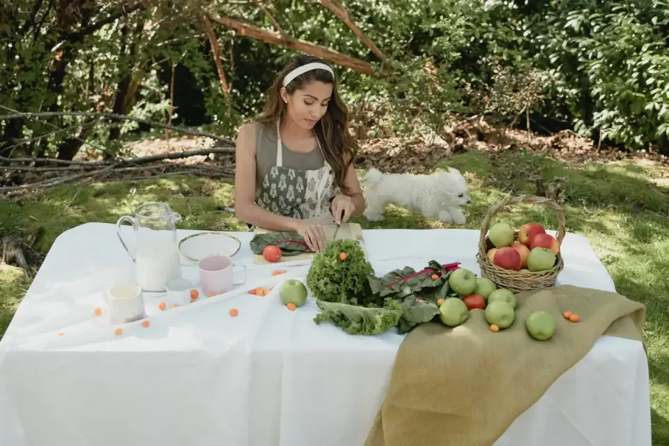 Dog owner preparing a meal